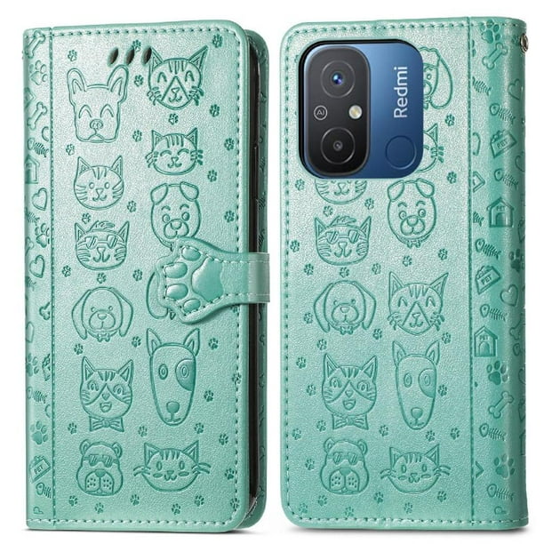 Funda Cartera FOXDOCK para XIAOMI Redmi 12C , Flip PU con Relieve de Gatos y Perros, Tarjetero y Soporte