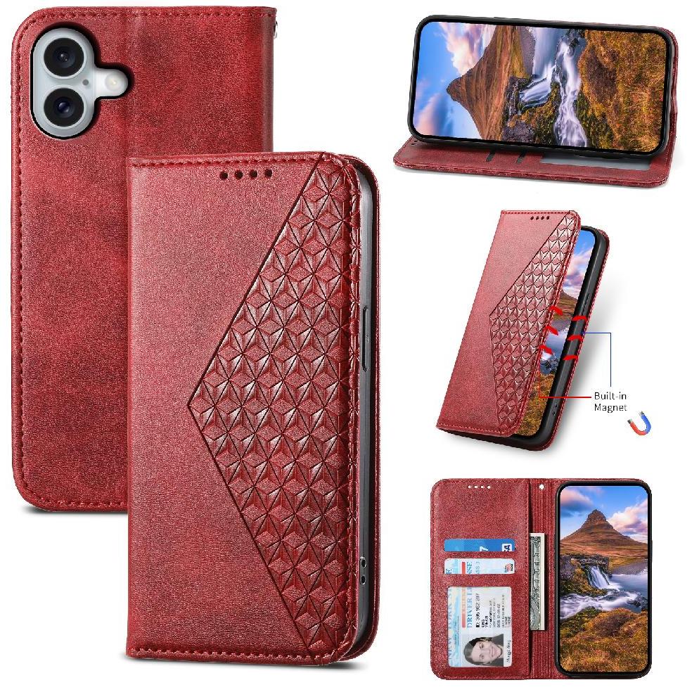 Funda Flip Foxdock Para Iphone 17 , Estilo Billetera Con Diseño Rombo, Correa De Mano Y Soporte, Uso Diario