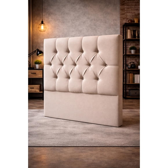 Respaldo Moderno Cama 1.5 Plaza Capitone Lino Color Beige