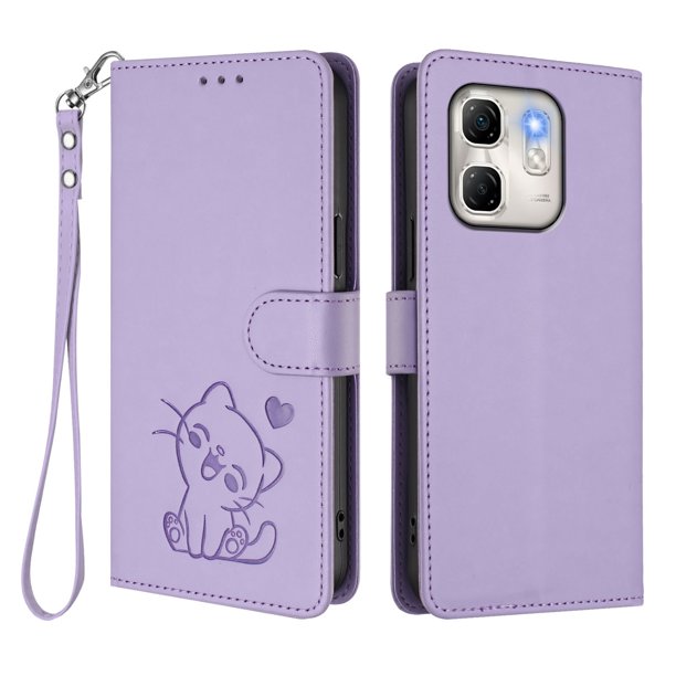 Infinix Hot 50i 4G Funda Billetera de Gato, Lila Claro