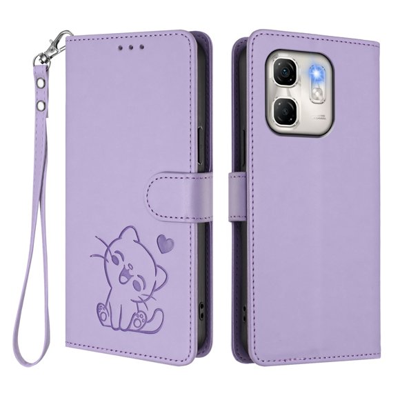 Infinix Hot 50i 4G Funda Billetera de Gato, Lila Claro