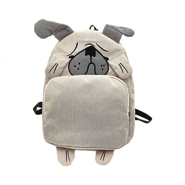 Funny Dog Pattern Backpack, Cute Cartoon Kindergarten Schoolbag, Corduroy Travel Rucksack For Teen Girls Boys