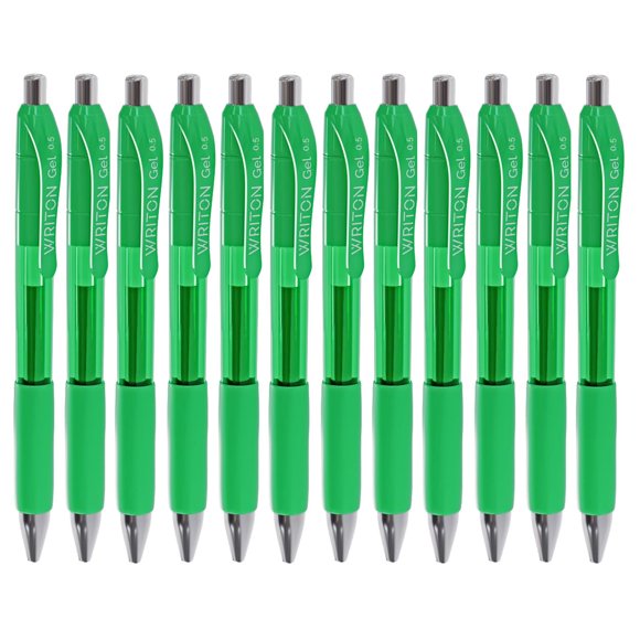 Bolígrafos de Gel Retráctiles Writon 0,5 mm Tinta Verde - Pack de 12