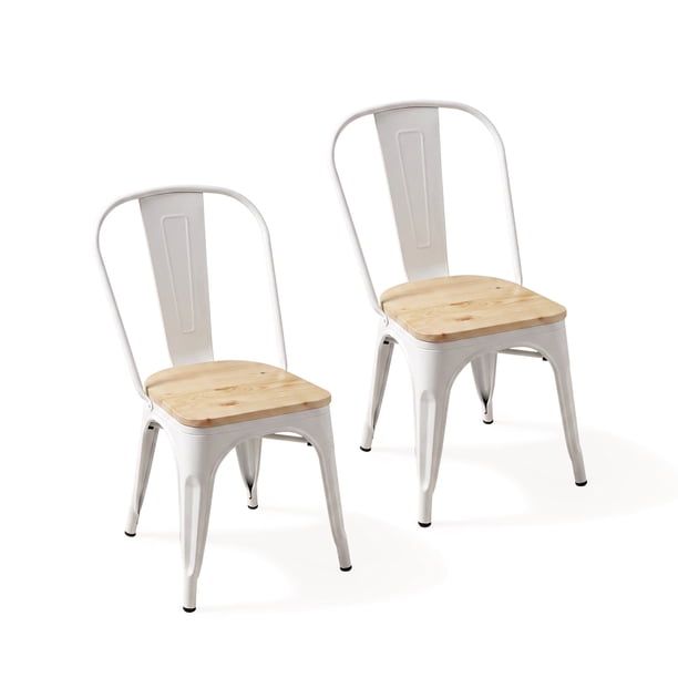 Pack 2 Sillas Comedor Terraza Exterior Tolix Metal Madera Natural Apilables Industrial Blancas