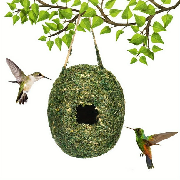Nature Moss Hanging Hummingbird Hut, Hand Woven Bird House For Outside Garden Bird Supply