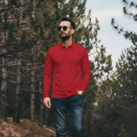 T-World - Polera Hombre Piqué Manga Larga Premium 60/40 Ideal Para Bordar Roja