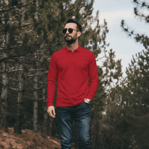 T-World - Polera Hombre Piqué Manga Larga Premium 60/40 Ideal Para Bordar Roja