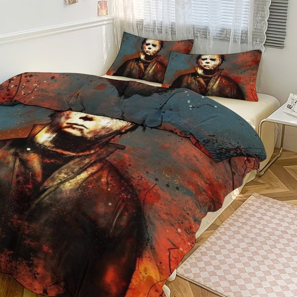 Michael Myers Print Bedding Set Pattern Duvet Cove Set 3 Pieces 1 Quilt Cover And 2 Pillowcases for Women Men Teens