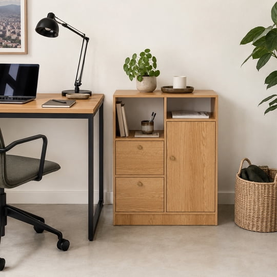 Vientoferoz - Armario Organizador De Baño Madera Con Cajones Puerta Y Repisas Para Espacios Modernos 60x30x80cm
