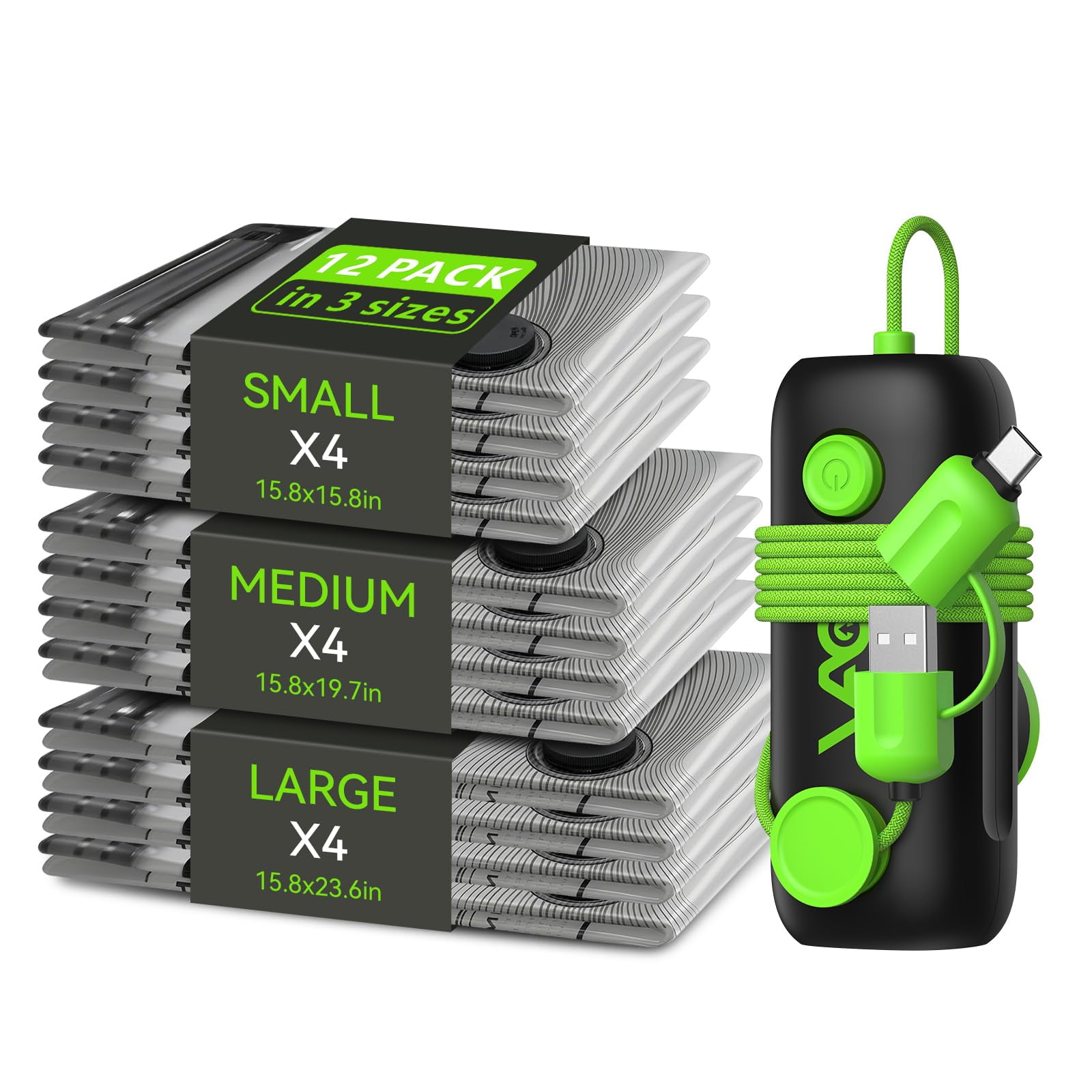 Bolsas Para Aspiradora Crazyfeb, Paquete De 12 Con Bomba Eléctrica Usb, Tamaño De Viaje
