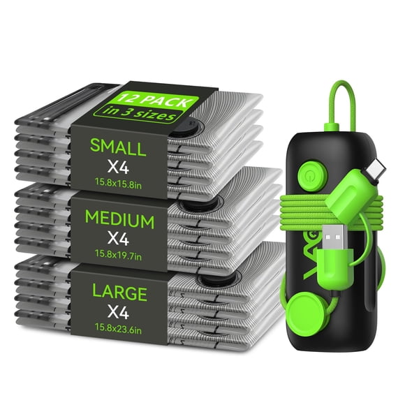 Bolsas para aspiradora CrazyFeb, paquete de 12 con bomba eléctrica USB, tamaño de viaje
