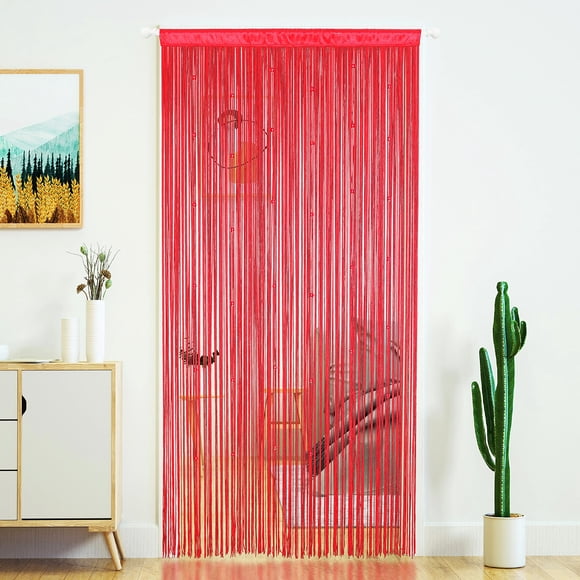 Cortina YaoYue con cuentas y borlas, 100 x 280 cm, color rojo vino