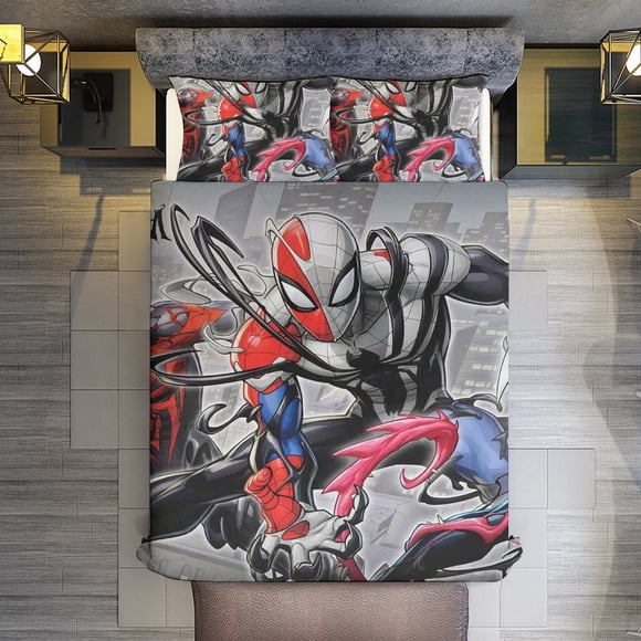 Spider-Man We are Venom 3 Piece Sets Full/Queen Size - Reversible Microfiber Quilts with 2 Shams Soft Lightweight Bedspread Coverlet Comforter for All Season Bed Sheets
