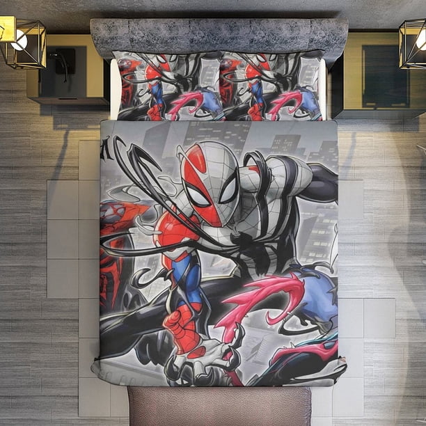 Spider-Man We are Venom 3 Piece Sets Full/Queen Size - Reversible Microfiber Quilts with 2 Shams Soft Lightweight Bedspread Coverlet Comforter for All Season Bed Sheets