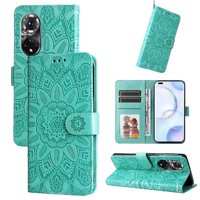 Funda Tipo Cartera Foxdock Para Honor 50 Pro , Diseño Girasol En Relieve, Cuero Pu, Cierre Magnético, Soporte Y Tarjetero