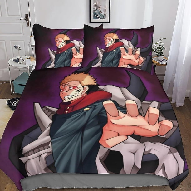 Juego de ropa de cama Jujutsu Kaisen, funda nórdica de microfibra suave con cremallera oculta, funda de edredón de anime con diseño de estampado 3D para niños, adolescentes y adultos, 3 piez