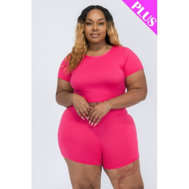 Conjunto de Top Corto y Shorts de Manga Corta de Talla Grande