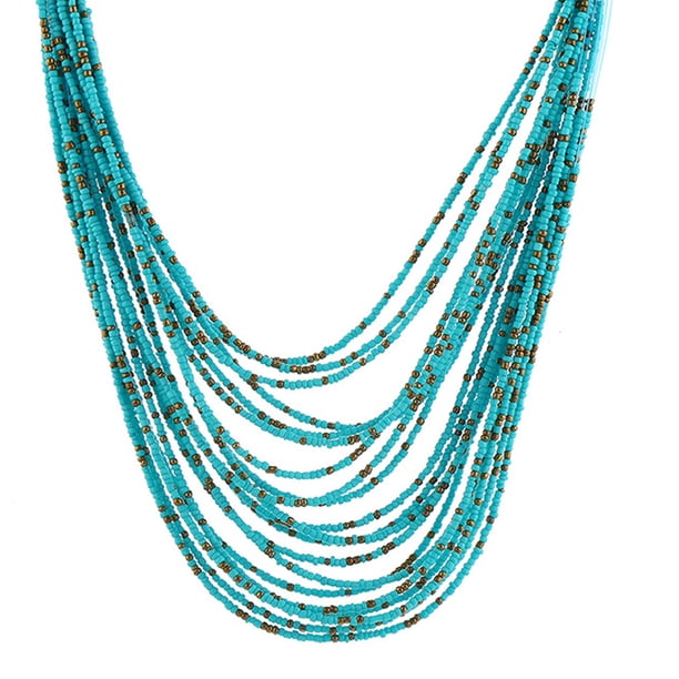 Collar vintage con piedras preciosas y personalidad exagerada, estilo bohemio, con gotas de agua, nuevo collar de cuentas de arroz multicapa.