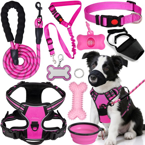 Arnés para perro YXFDOYT Pink-M con collar y correa