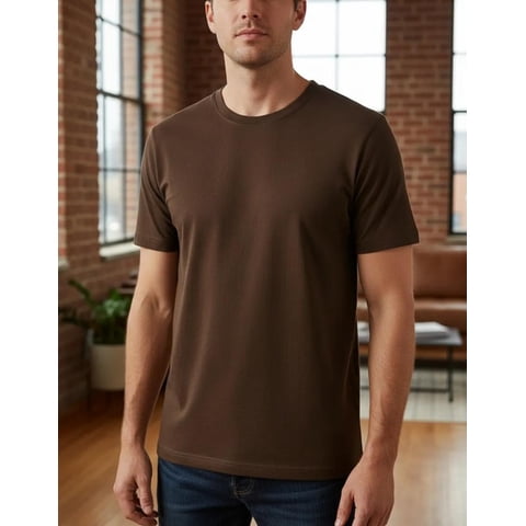 Jagima - Polera Premium Algodón 100% Manga Corta Basico Estampar Cafe M