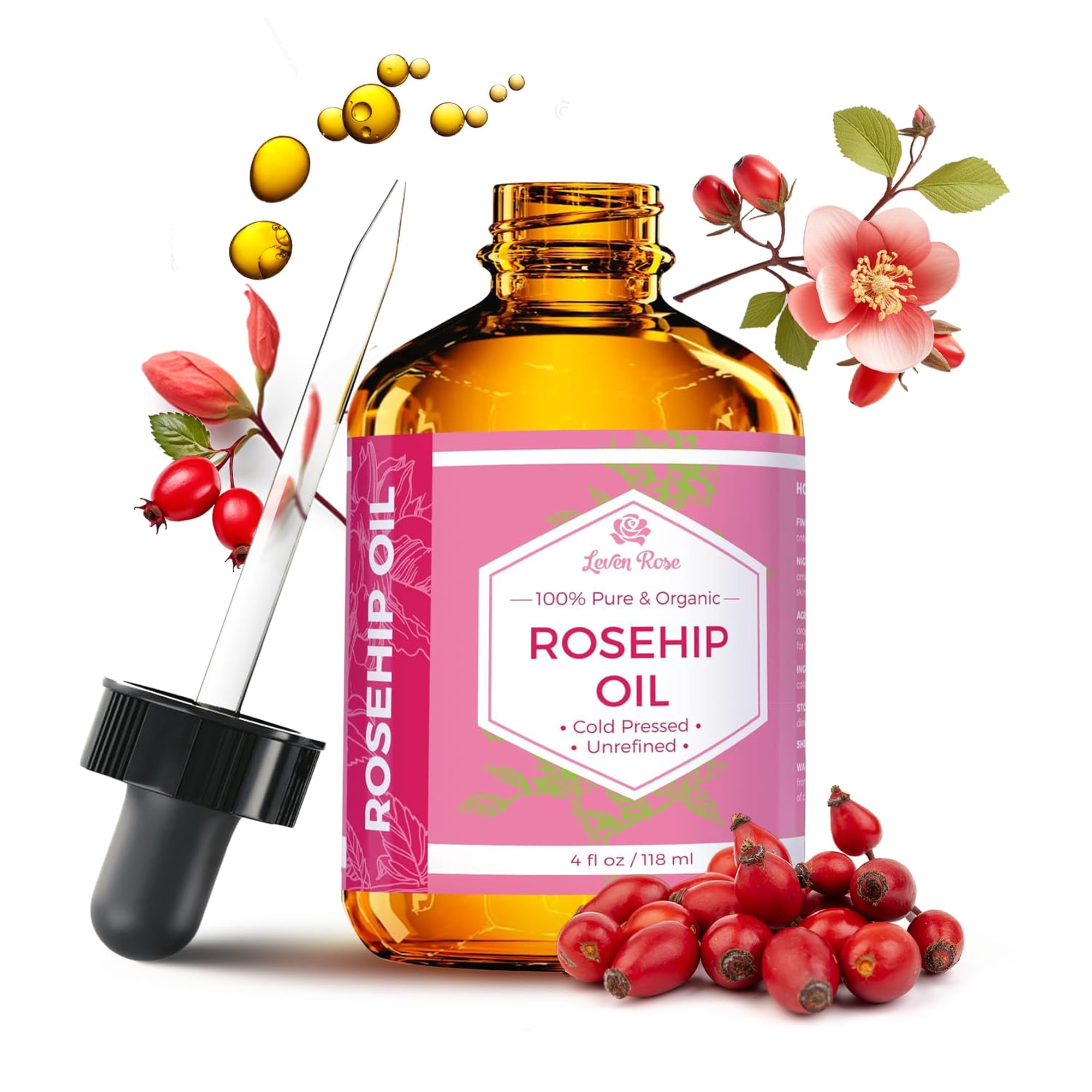 Aceite De Semilla De Rosa Mosqueta Leven Rose 120 Ml Para Humectante Facial Y Corporal