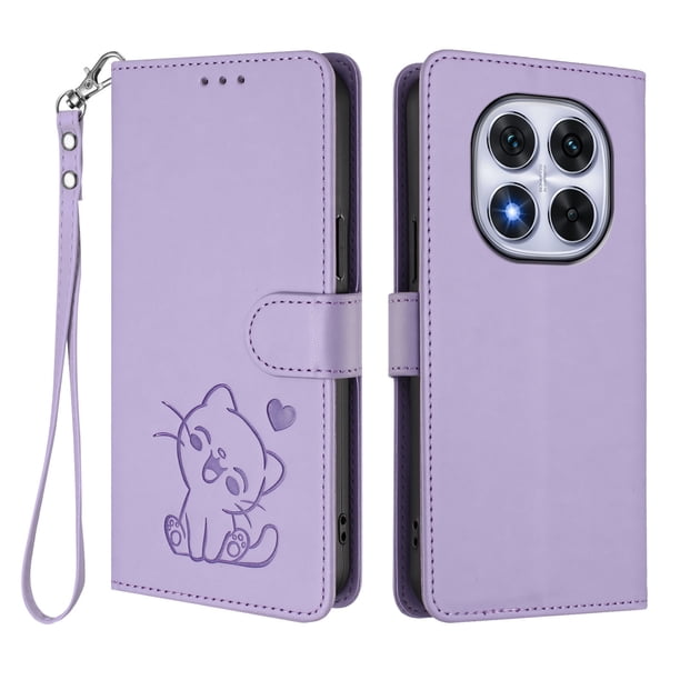 Xiaomi Redmi Note 14 Pro 4G Funda Billetera de Gato, Lila Claro