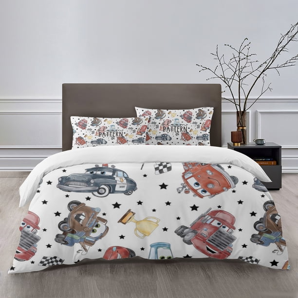 Car Bedding Sets Bed Cartoon Duvet Cover Lightweight 3 Piece Bet Sets for Kids Boys Girls (1 Duvet Cover and 2 Pillowcases)