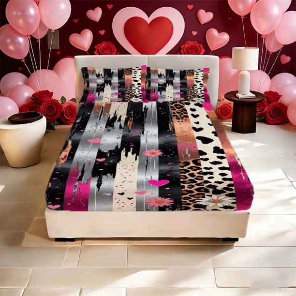 Sweet And Cool Mix Wallpaper Printed Bed Sheet Fitted Sheet Both Stylish And Warm And Romantic Available in All Seasons! Ideal Family Friends Holiday Party Gift