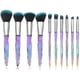 thumbnail image 1 of Juego de 10 brochas de maquillaje de oro rosa con diseño de diamante, brochas profesionales para sombras de ojos, corrector, delineador y cejas (azul y morado)., 1 of 7