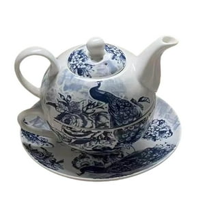Genérico - Tetera Floral Con Forma De Pavo Real Azul Y Platillo Para La Mesa De Bodas, Té Suelto