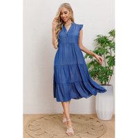 Likeshop - Vestido Largo Algodon Primavera Mujer Cuello Mao Manga Corta 3322