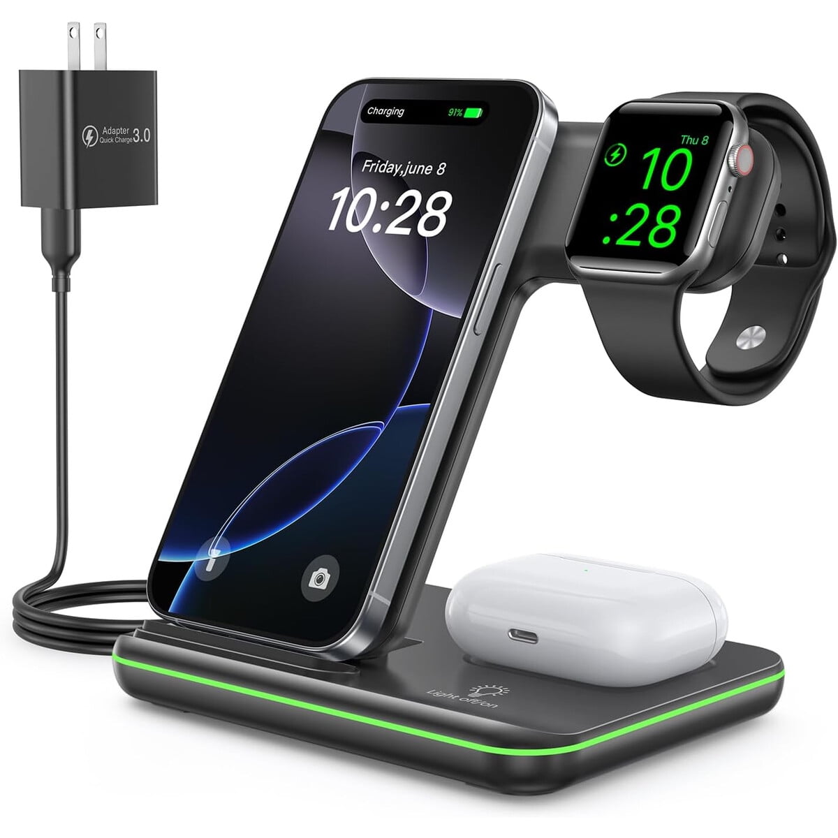 Cargador Inalámbrico 3 En 1 Waitiee Plegable Apple