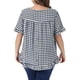 thumbnail image 3 of Agnes Orinda Blusas de Cuadros Casual de Talla Grande para Mujer, Estilo Universitario, Cuello Redondo, Mangas con Volantes, Botones en la Espalda, 1950s, 2X Azul Marino, 3 of 5