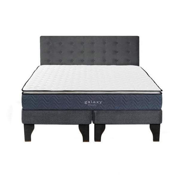 Cama Europea Galaxy 2 Plazas + Respaldo Capitoné Negro Gris