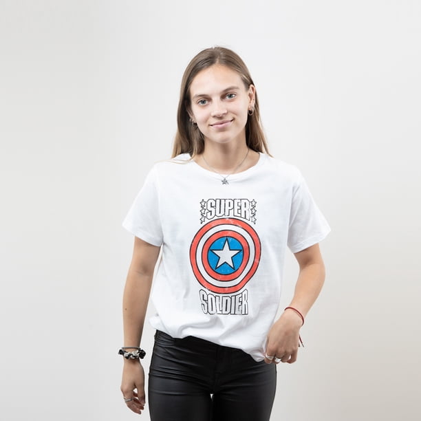 Polera Mujer Capitan America Super Blanco Marvel