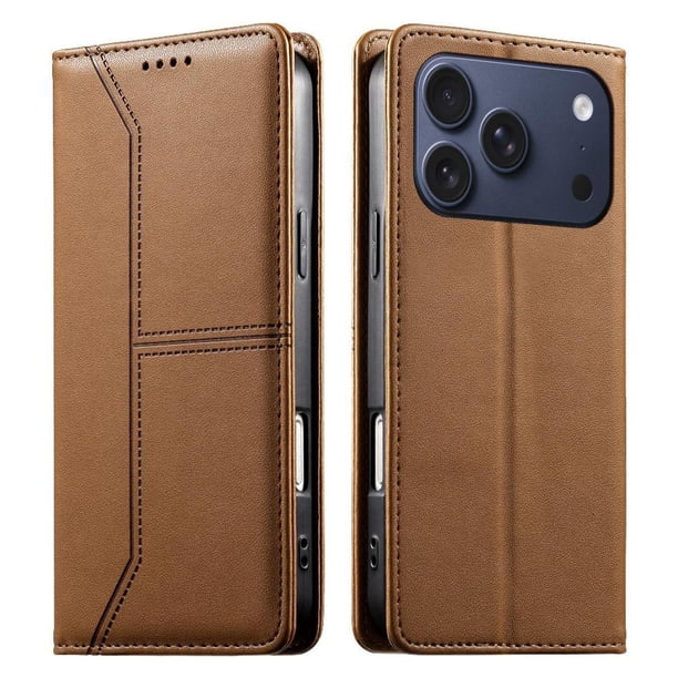Funda tipo cartera con bloqueo RFID para iPhone 17 Pro Max cubierta magnética de cuero con tapa y soporte Marrón