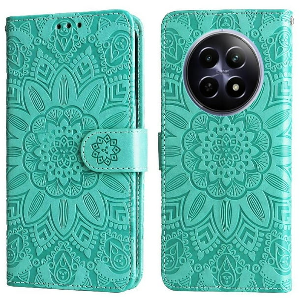 Funda tipo cartera FOXDOCK para Realme 13 5G , diseño girasol en relieve, cuero PU, cierre magnético, soporte y tarjetero
