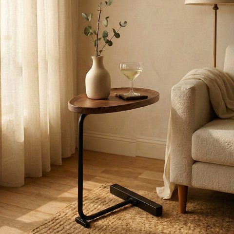 Santú Home & Deco - Mesa Auxiliar Lateral De Pedestal Marrón Oscuro