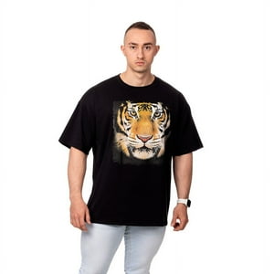 Polera Hombre Oversize Estampado Tiger Negro Sigel Talla Xl