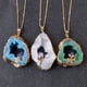 thumbnail image 2 of 1pc Natural Crystal Hole Hollow Slice Pendant Inlaid With Amethyst Tooth Gilt Edge Electroplating Colorful Irregular Sweater Necklace, 2 of 3