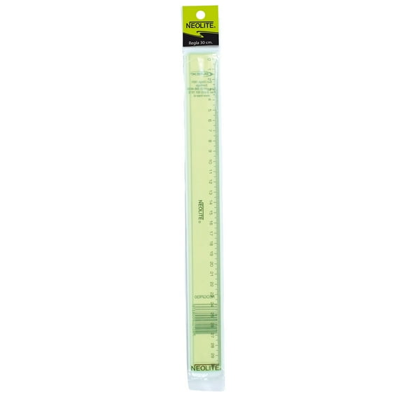 Regla biselada transparente verde 30 cm, 1 un