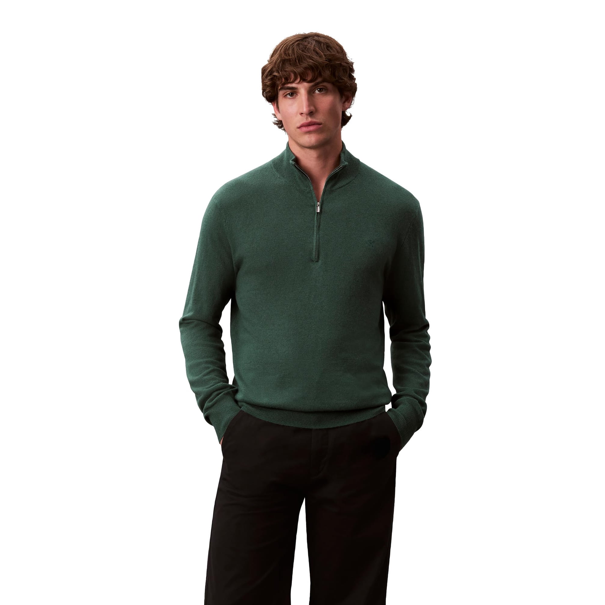 Jersey Calvin Klein Para Hombre, Mezcla De Lana, Con Cierre En Cuarto Y Cremallera, Color Verde