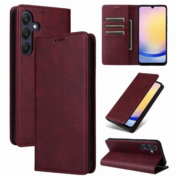 Funda Cartera para Samsung Galaxy A25 con Ranuras Tarjetas y Soporte - Protección Completa Rojo