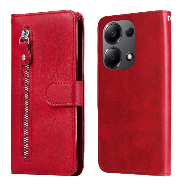 Funda con Cremallera para Xiaomi Redmi Note 13 Pro 4G, Carcasa Cartera de Cuero PU con Soporte y Tarjetero