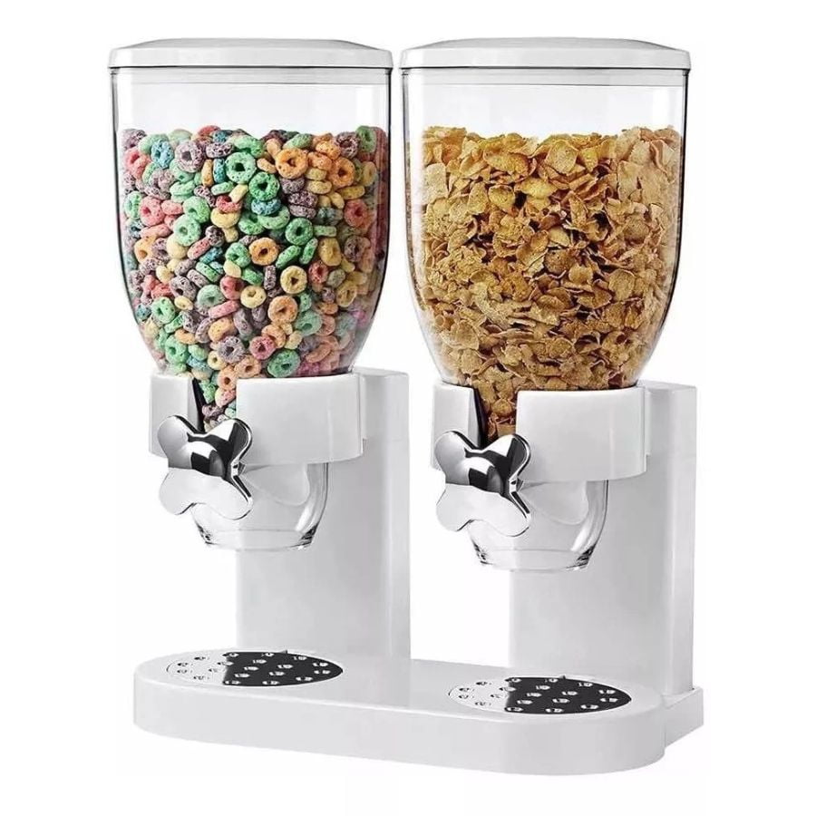Click Ventas - Dispensador Doble De Mesa Cereal Granos Frutos Secos Blanco