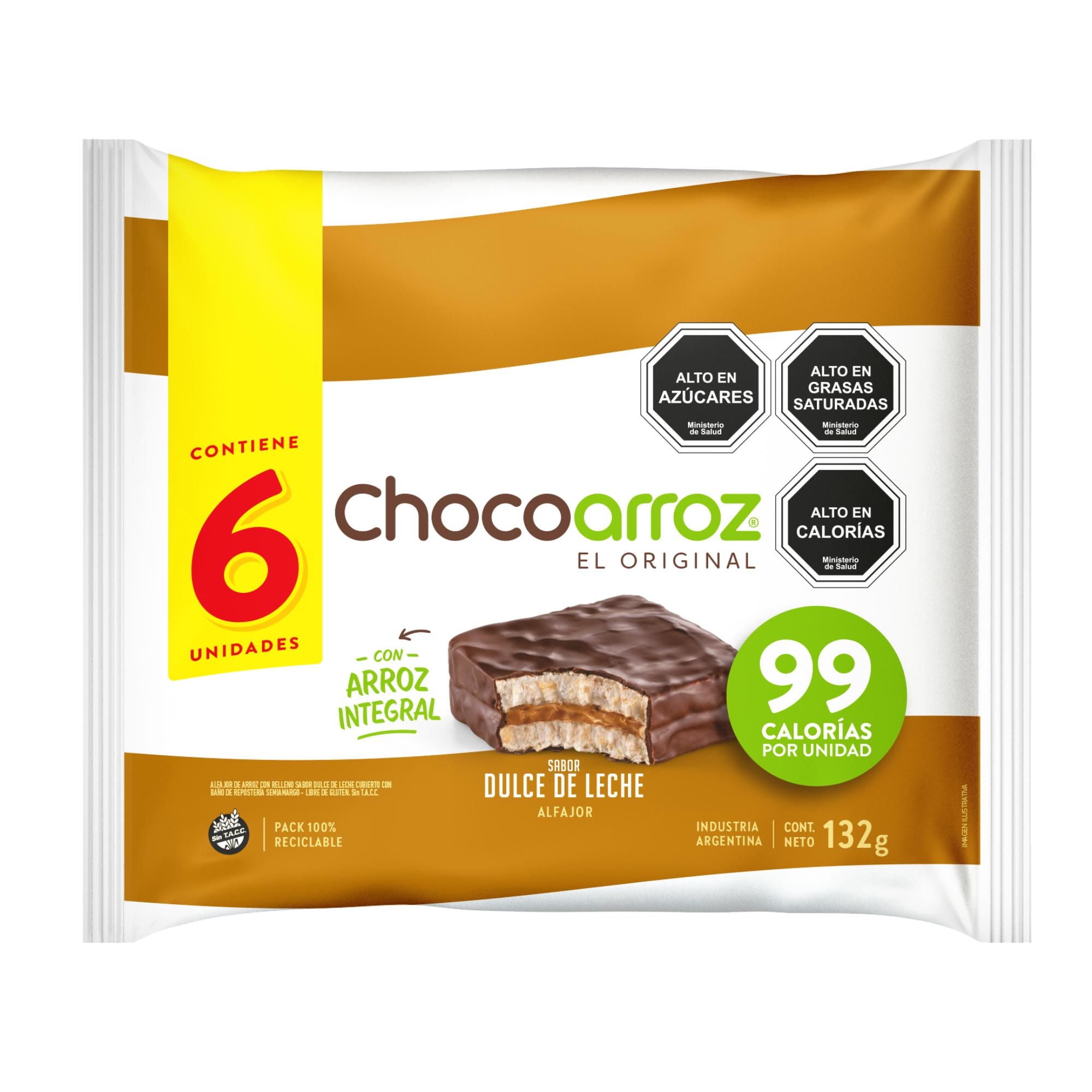 Alfajor Dulce De Leche 6un 132 g Choco arroz