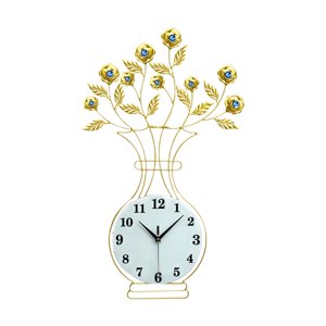 Magideal - Reloj De Pared De Metal, Decoración De Porche Sin , Jarrón Colgante, Decoración De Hojas Para Dormitorio, Pared Interior, Baño, Dormitorio, Esfera De Cristal