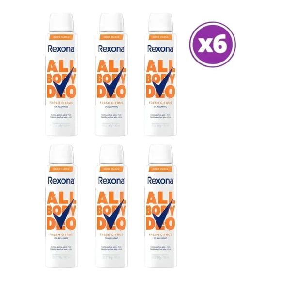 PACK 06 Rexona Deso Corporal All Body Deo Fresh Citrus 150ml