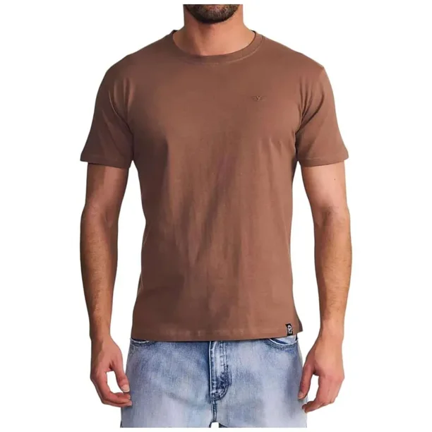 Polera Hombre Manga Corta Lisa Logo Bordado Café Ellus