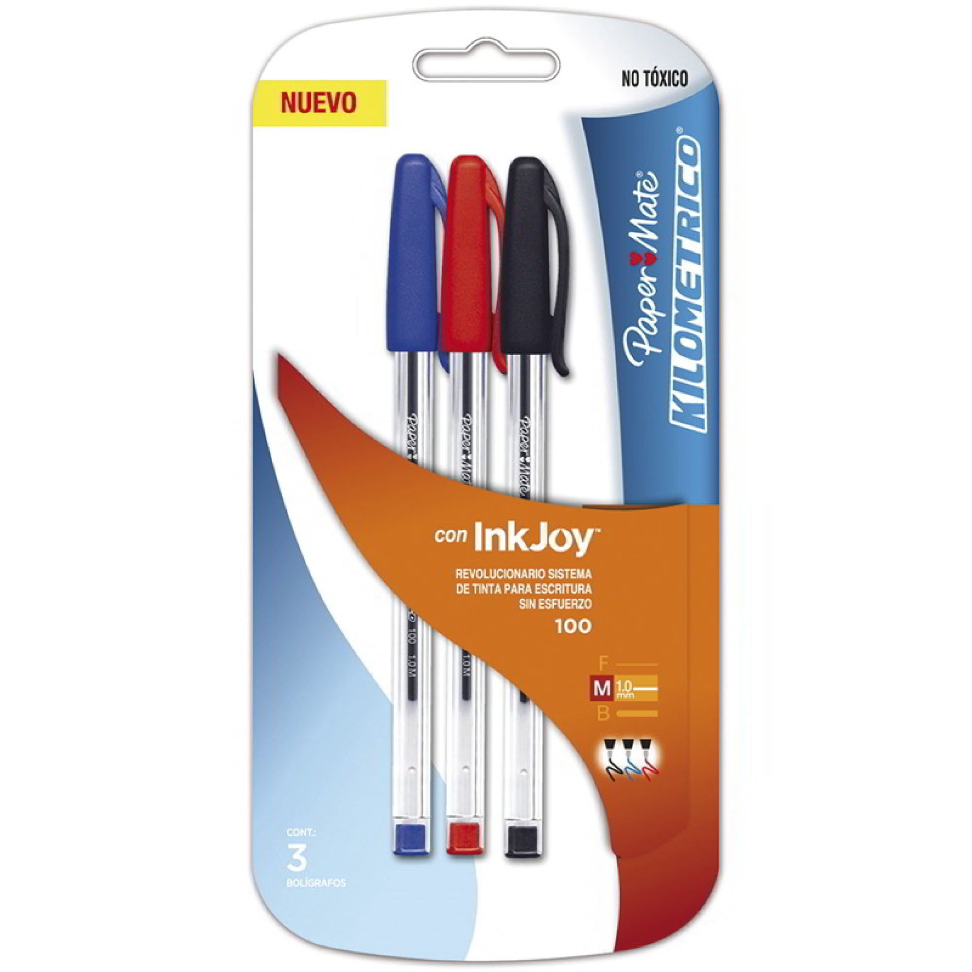 Lápices Pasta Azul, Rojo Y Negro, Pack 3 Un 1 Un Paper Mate